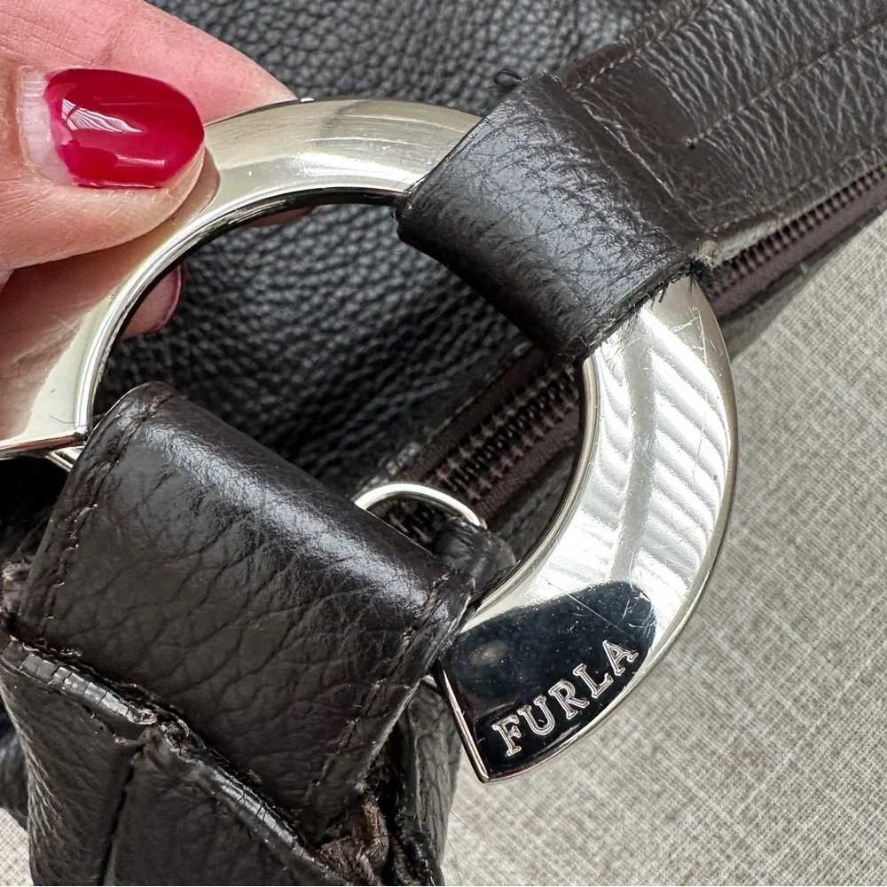 Furla Vintage Pebbled Genuine Leather Hobo Handbag